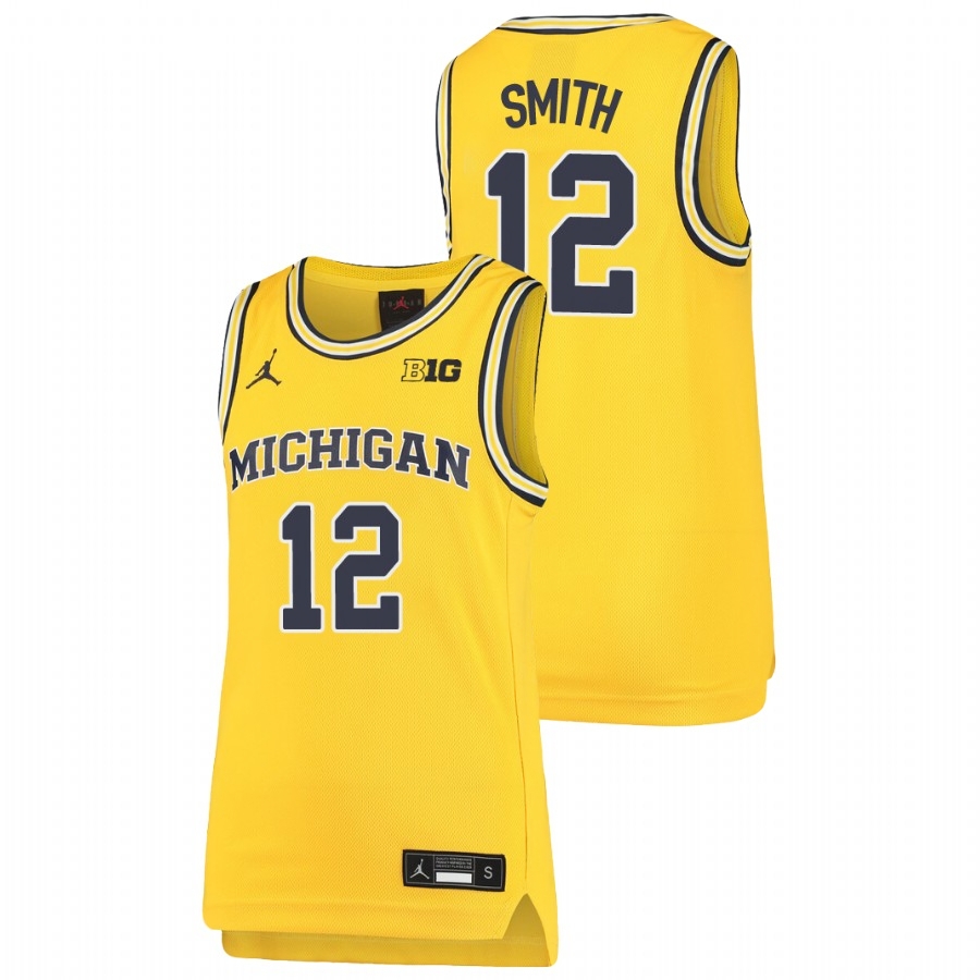 Michigan Wolverines Youth NCAA Mike Smith #12 Maize Replica College Basketball Jersey RSR2349WC